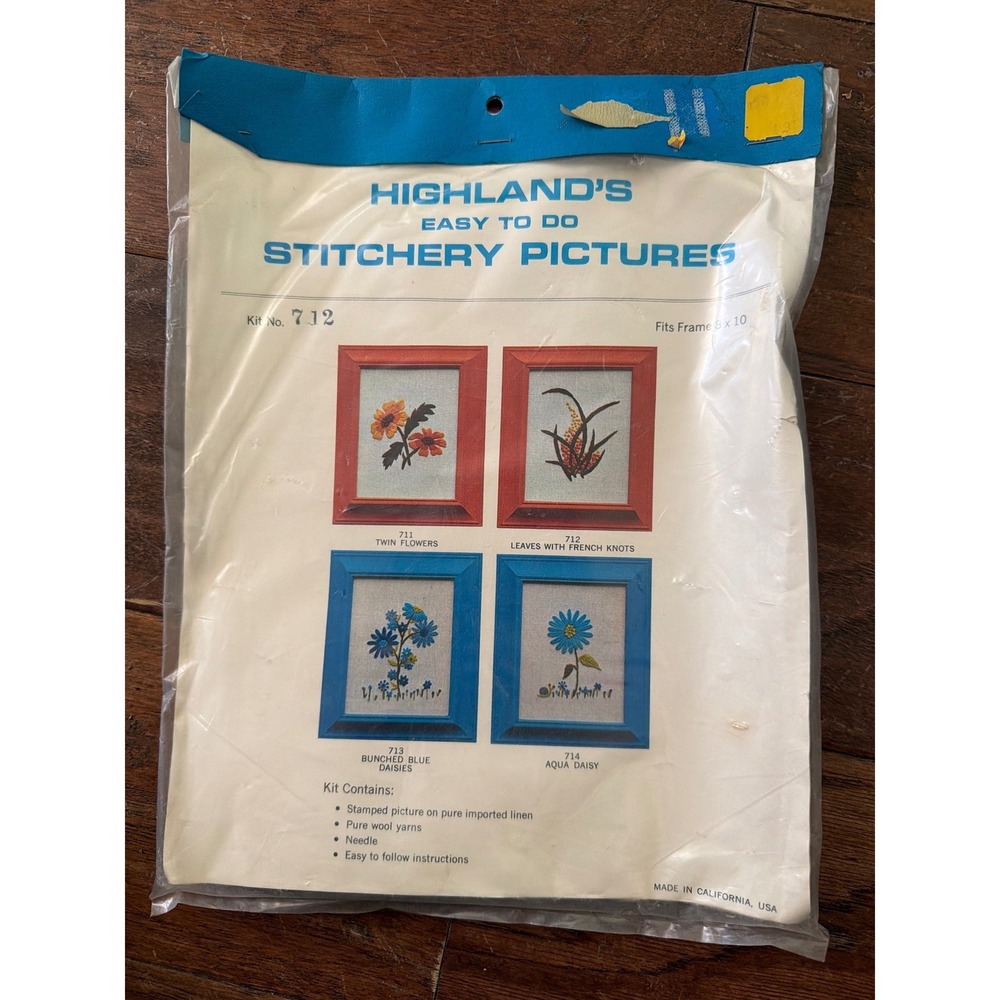 Vintage Highland's Stitchery Pictures Kit 712 Leaves with French Knots 8x10 MCM